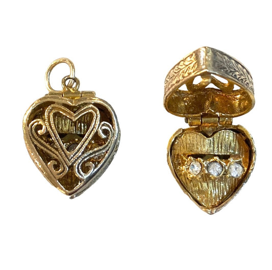 9ct vintage heart box charm with ring inside circa 1965