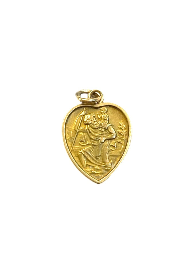 9CT VINTAGE ST CHRISTOPHER CHARM , HEART SHAPE CIRCA 1964 1.5G