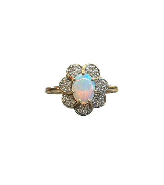 9ct preowned opal and diamond ring size N