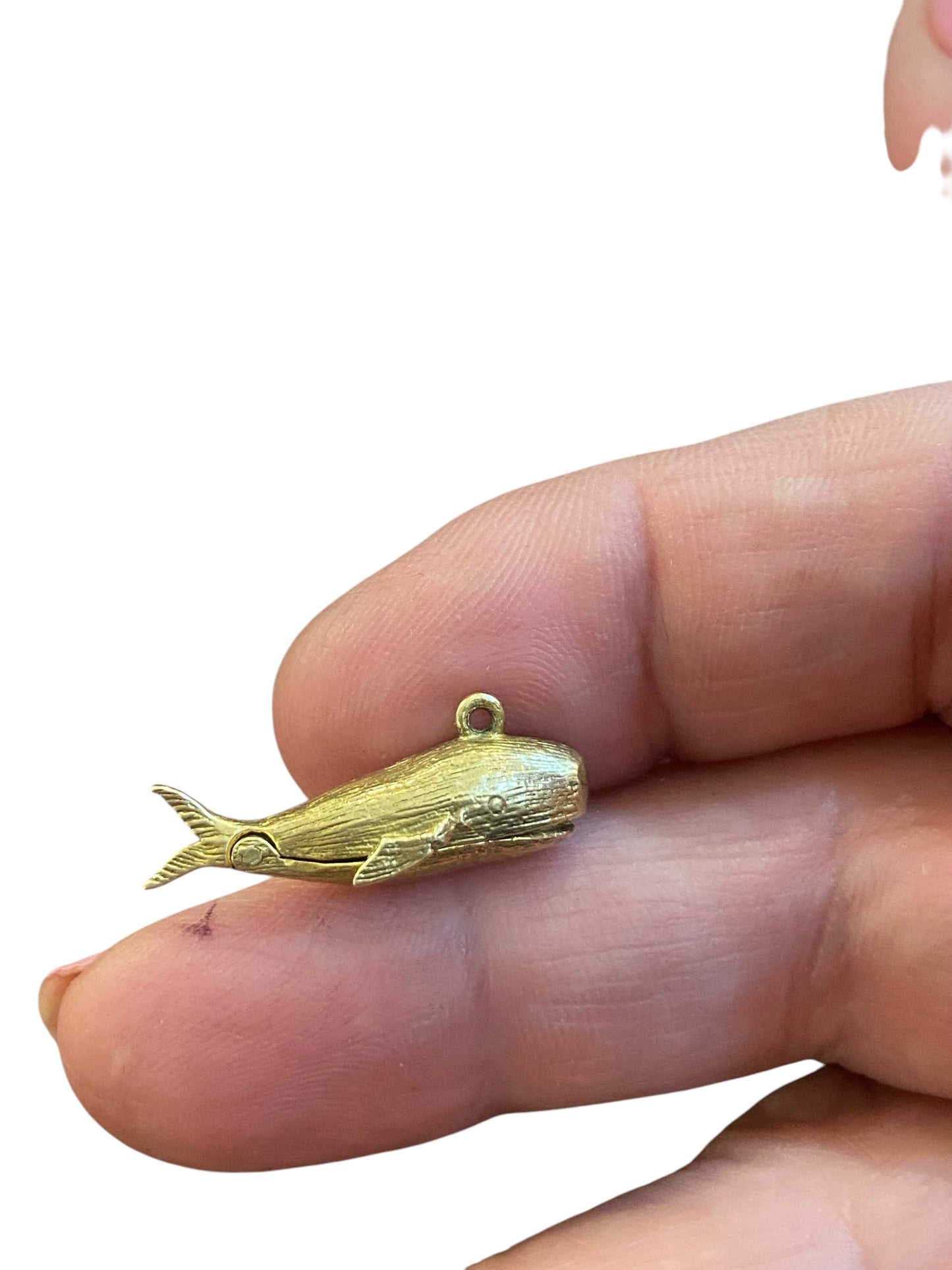 9ct vintage opening whale charm with Jonah circa 1979