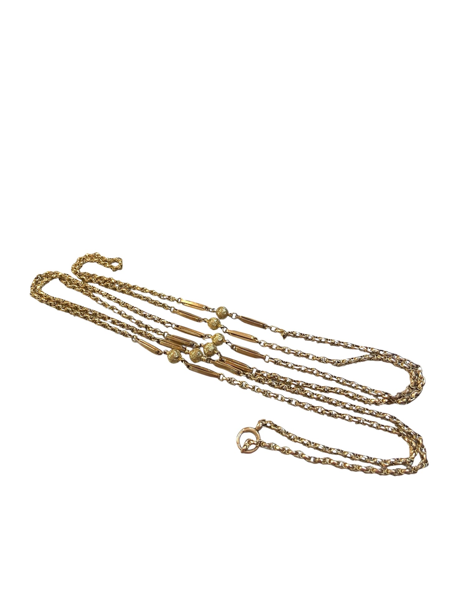 9ct Antique fancy link long guard chain. 57 1/2