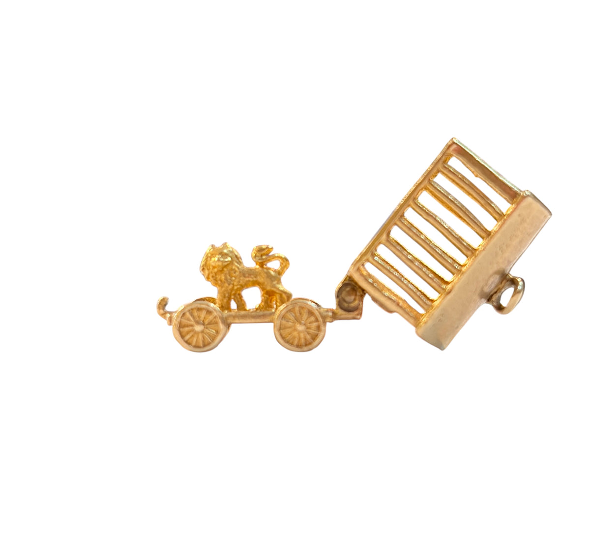 9ct vintage gold circus lion in cage charm, opening circa 1963