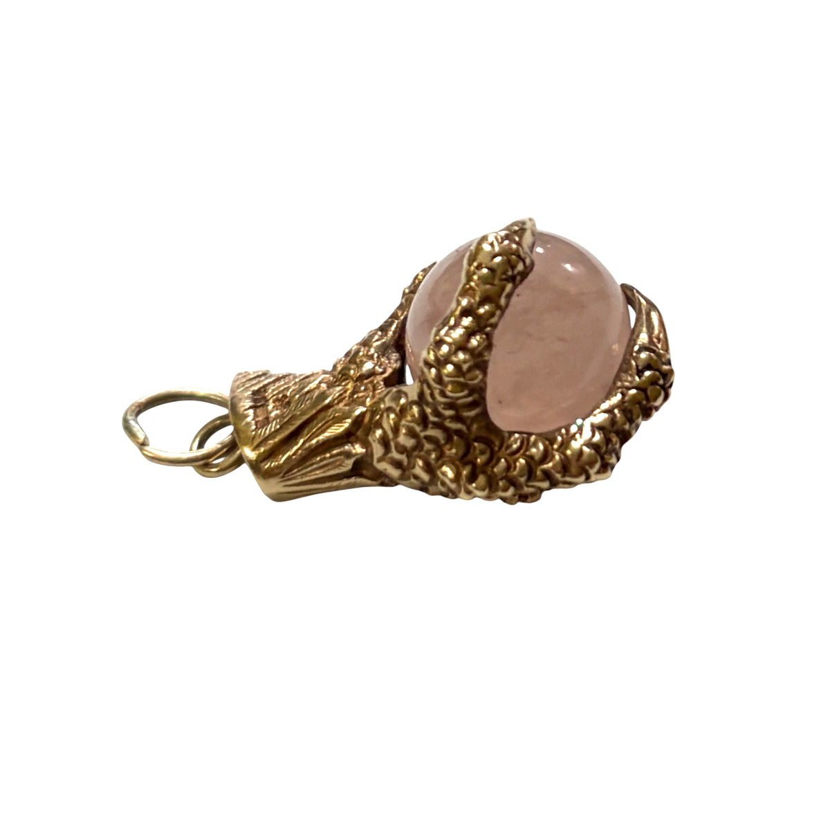 9ct vintage claw charm with rose quartz stone , circa 1975 6.87g