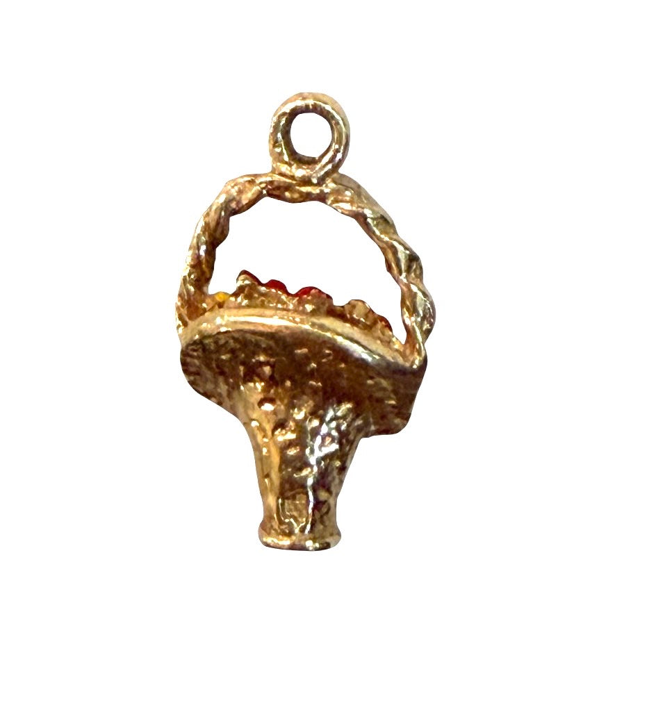 9ct vintage basket of flowers charm. 2.54g