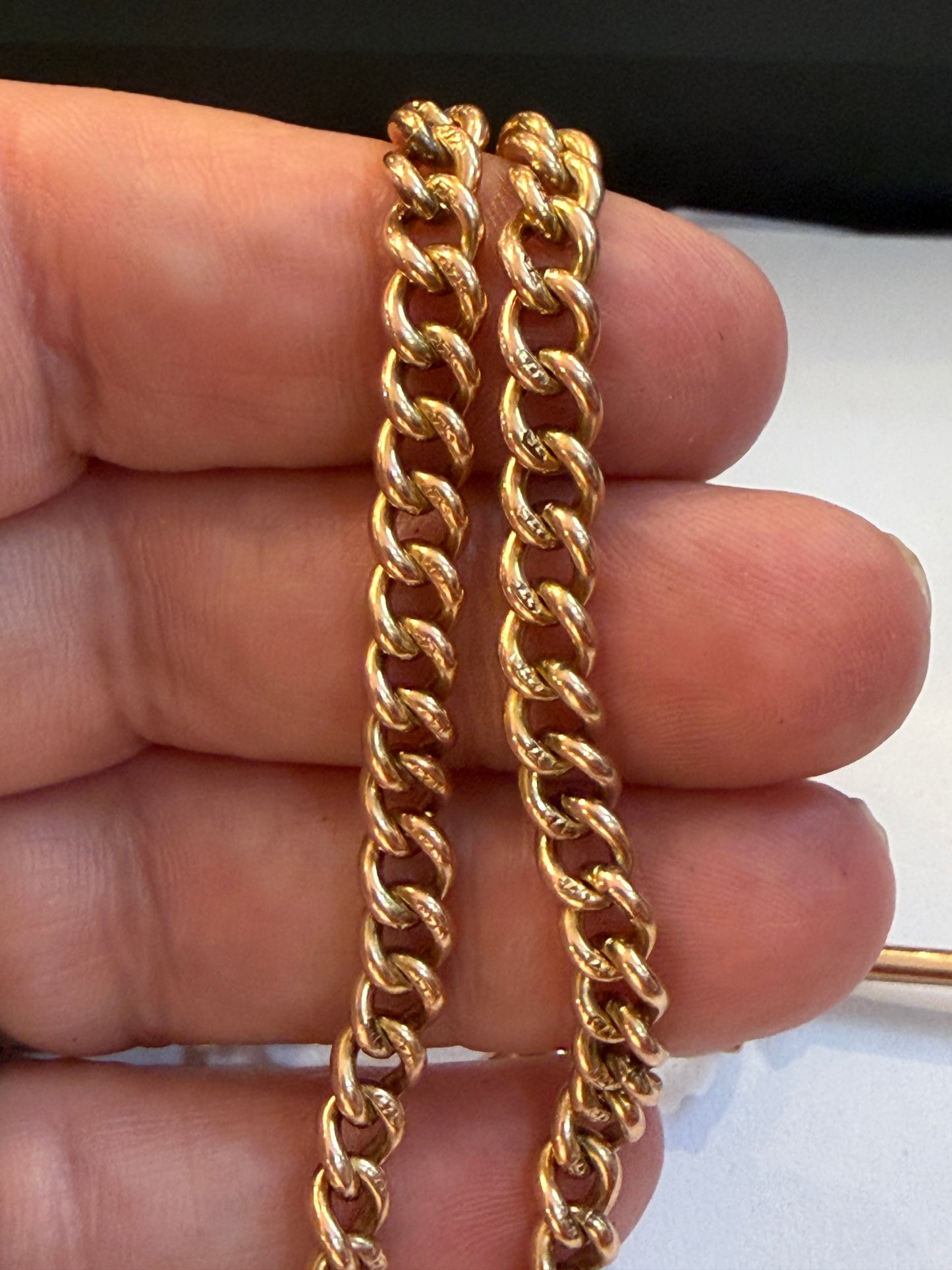9ct antique rose gold Albert chain. 21 inch long 42.27g