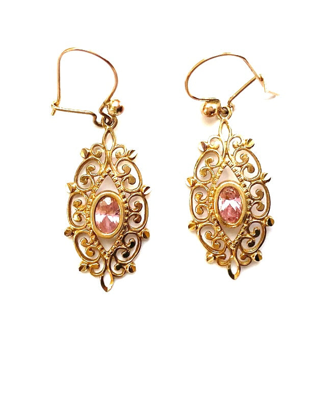 9ct drop earrings with pink  stone