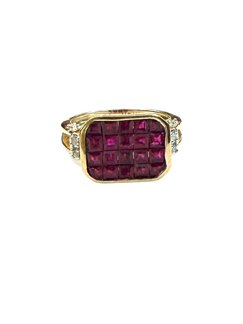 9ct pre owned ruby and diamond ring size L 1/2