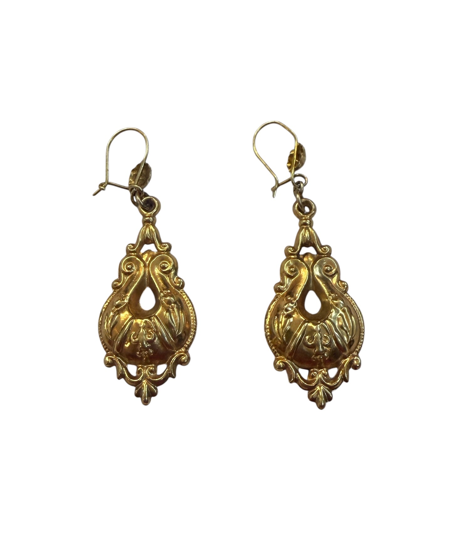 9ct victorian style drop earrings, vintage earrings circa 1978 London 2.33g. Hollow