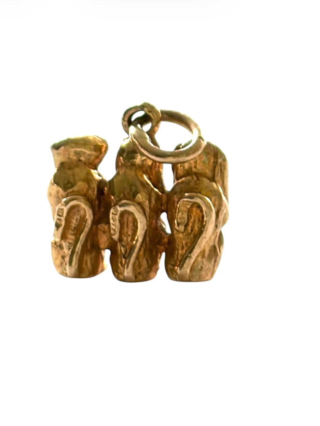 9ct vintage three monkey charm, 3.97g birmingham 1971