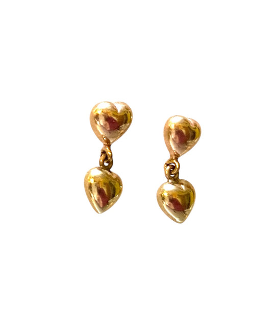 9ct vintage heart drop earrings