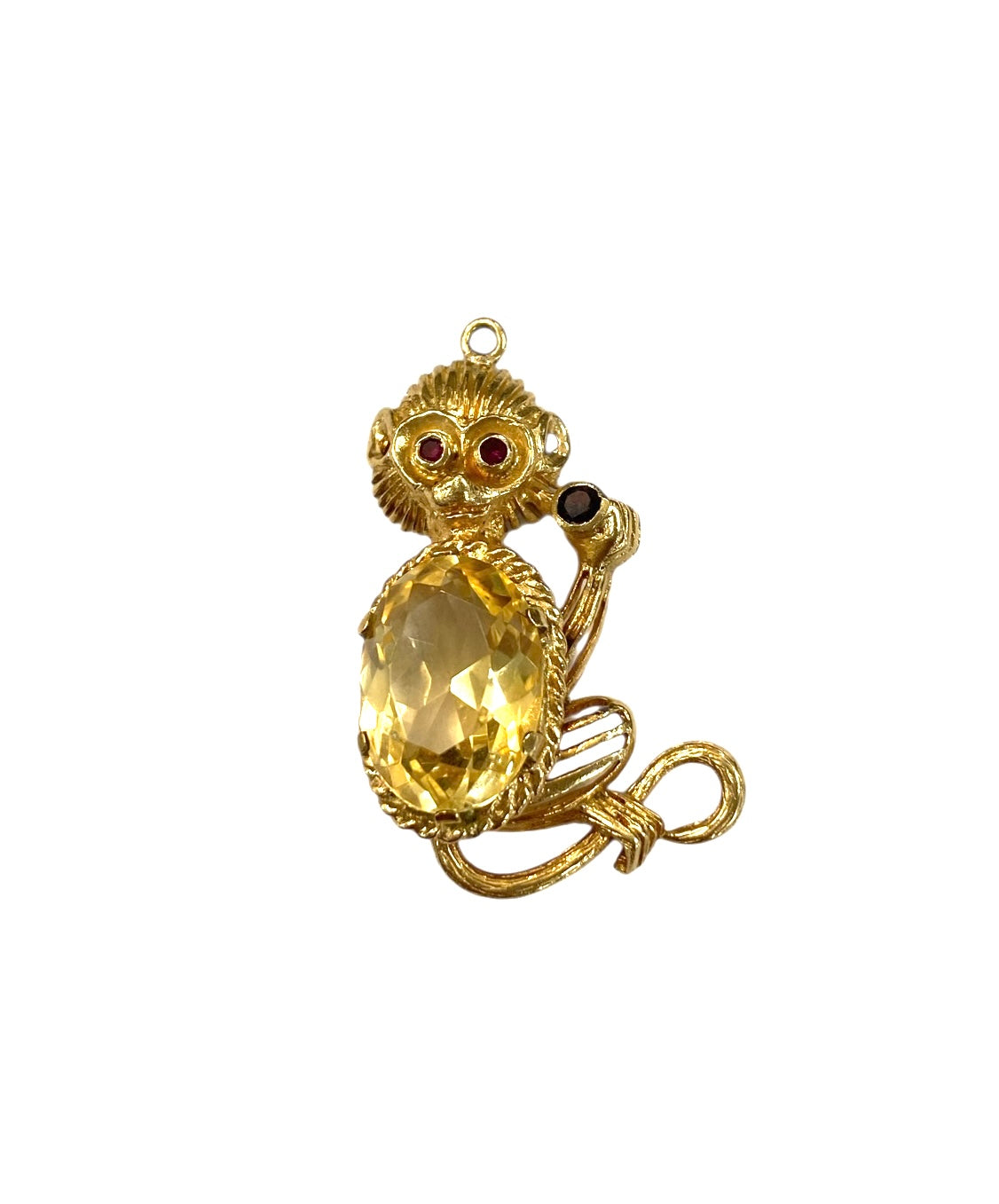 9ct vintage monkey pendant/ charm circa 1961 London with citrine tummy