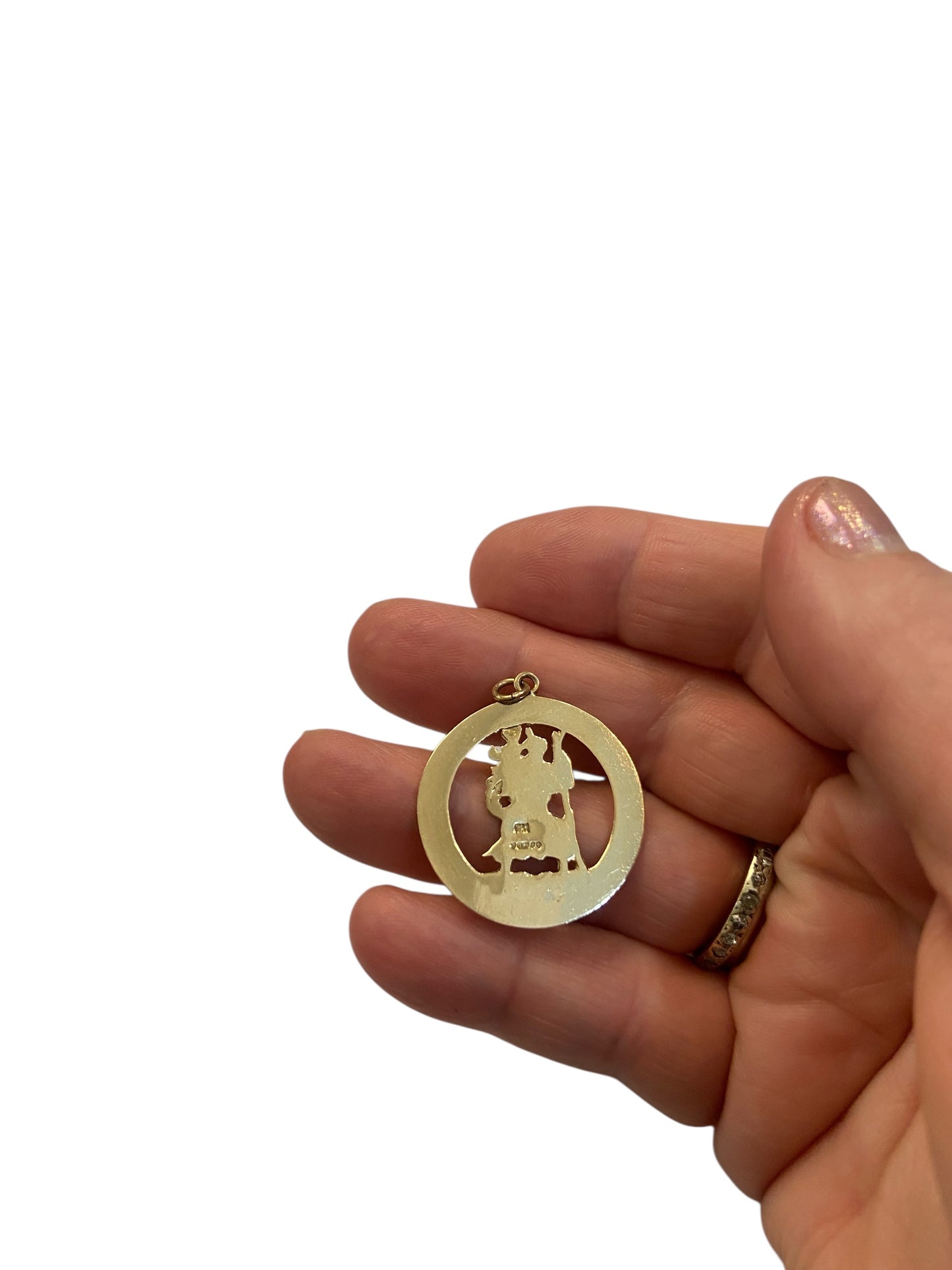 9ct vintage large St christopher charm / pendant circa 1966 maker Fm 3.0g