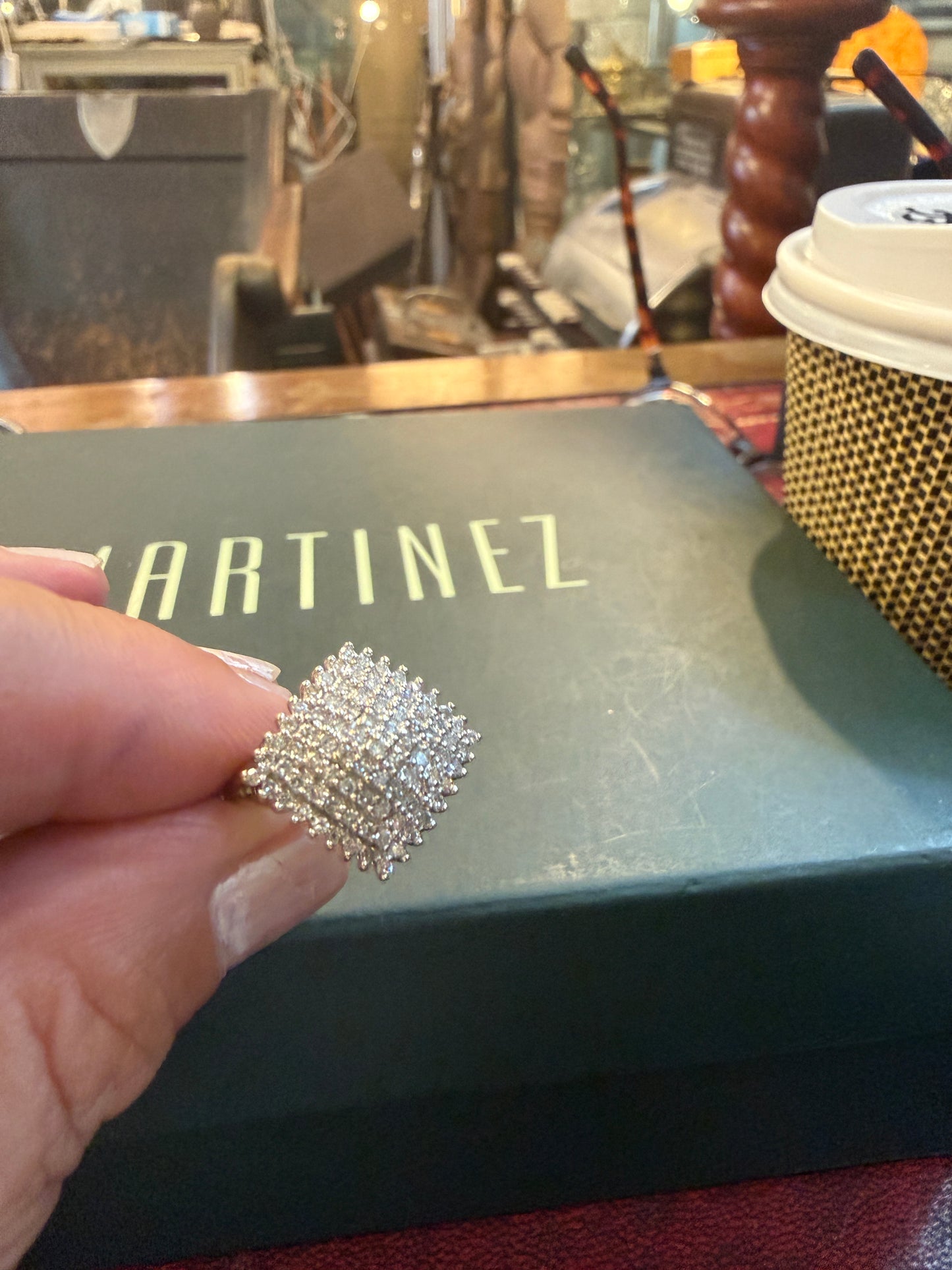 9ct vintage diamond cluster ring, diamond shape, size L