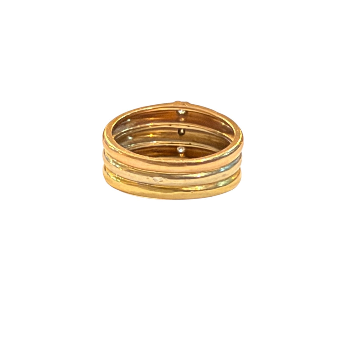 18ct vintage french ring, three colour gold and diamond. ring size M 1/2