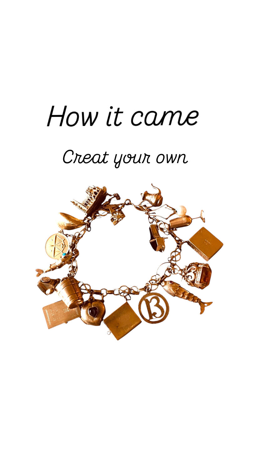 9ct vintage fancy charm bracelet circa 1959. 8 inches (20cm)