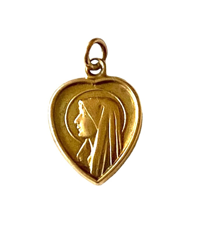 9CT VINTAGE MADONNA CHARM / PENDANT IN A HEART SHAP CIRCA 1959 BY WHC