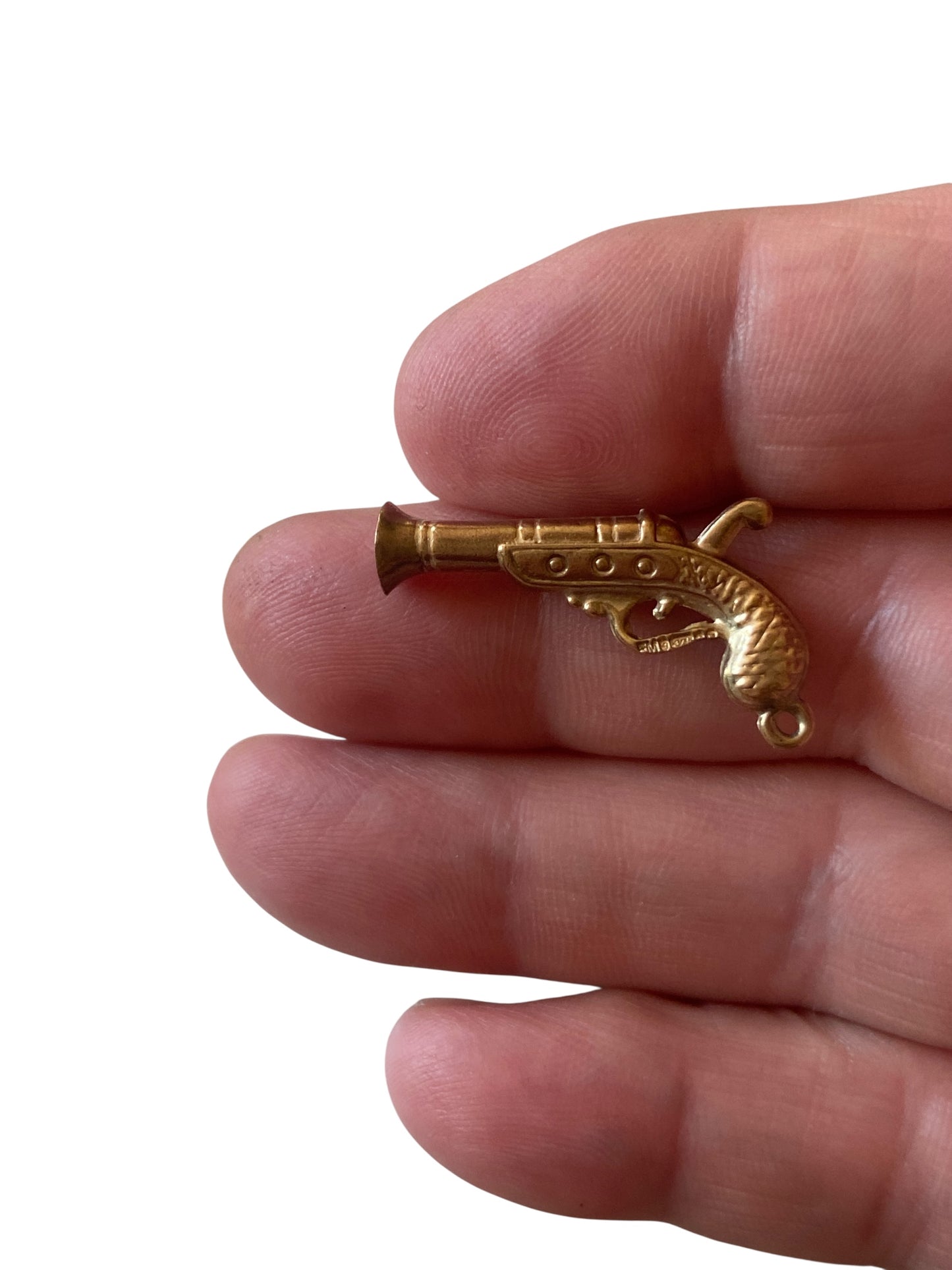 9ct vintage flintlock gun charm / pendant, maker FM