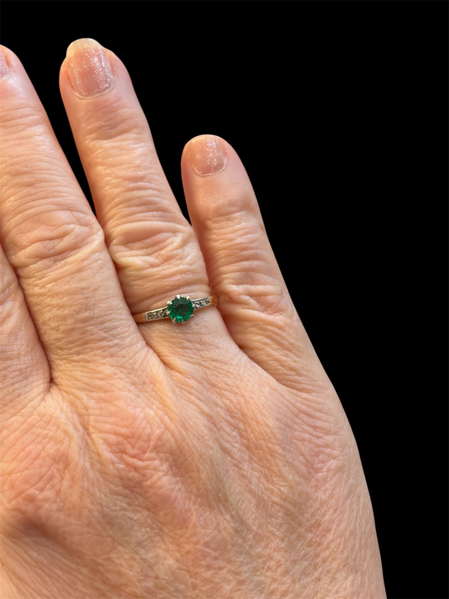 18ct antique Emerald and Diamond ring size M 1/2
