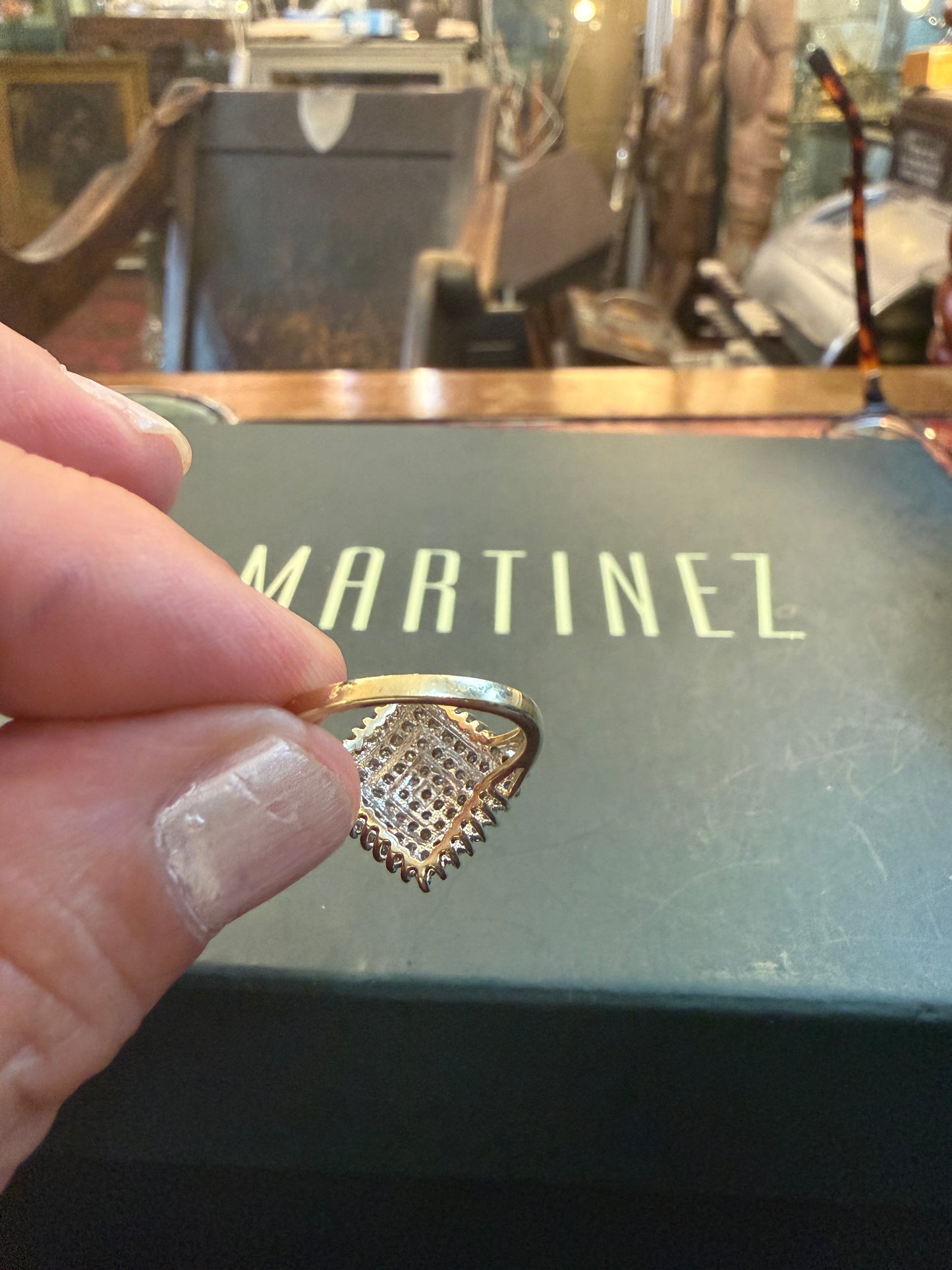 9ct vintage diamond cluster ring, diamond shape, size L