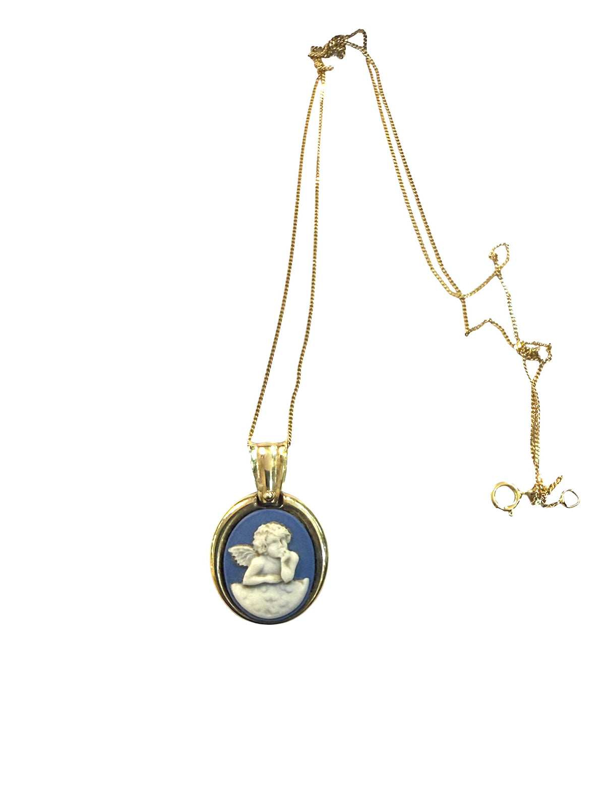 9ct vintage / preowned blue jasper guardian angel pendant and chain