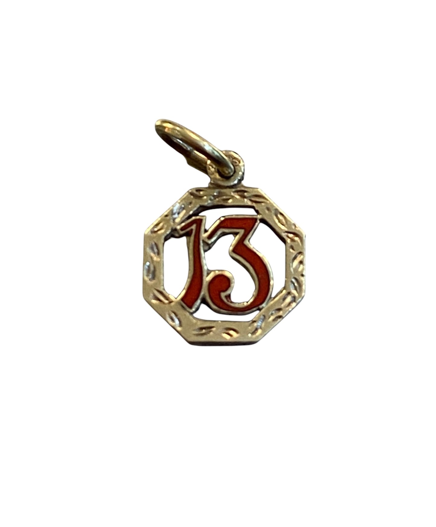 14ct 585 vintage enamel lucky '13' charm / pendant enamel