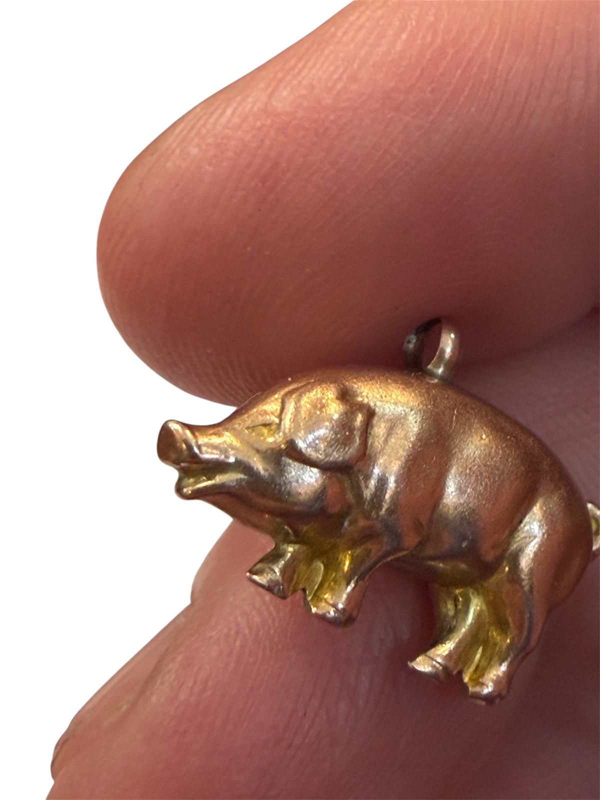 9ct vintage rose gold pig charm, hollow charm, 1.34g