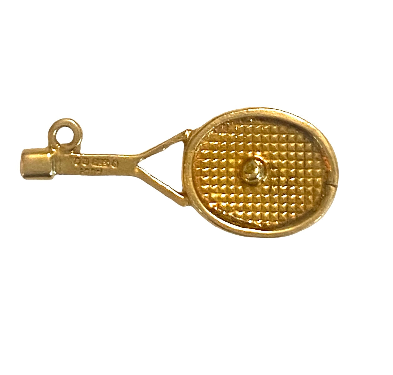 9ct vintage gold tennis racket charm with ball circa 1968