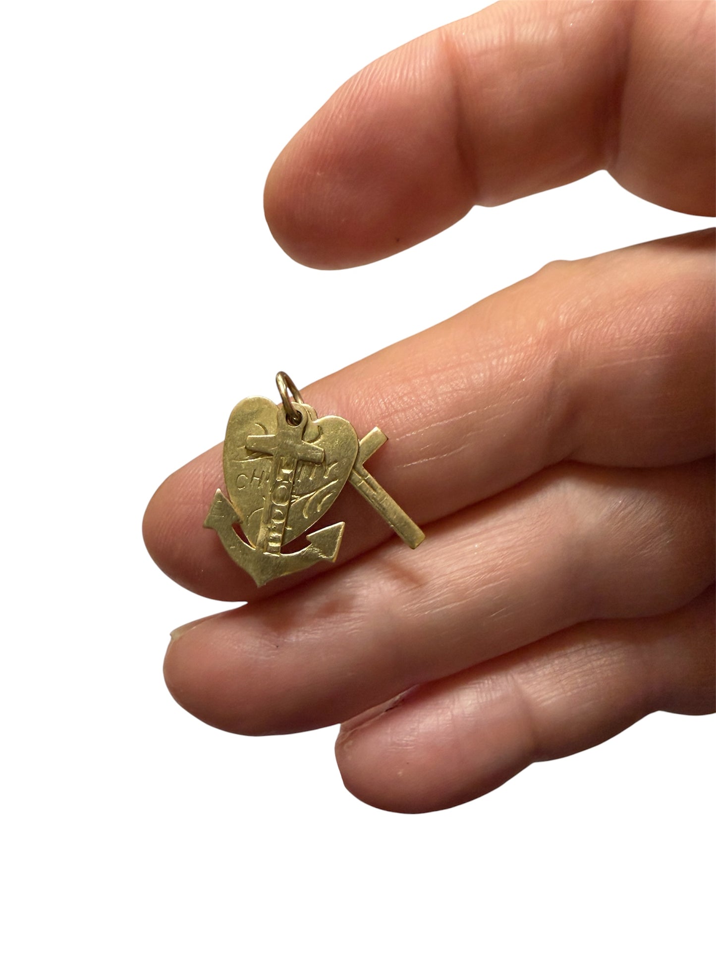 9ct vintage faith hope and charity charm / pendant circa 1978 1.34g