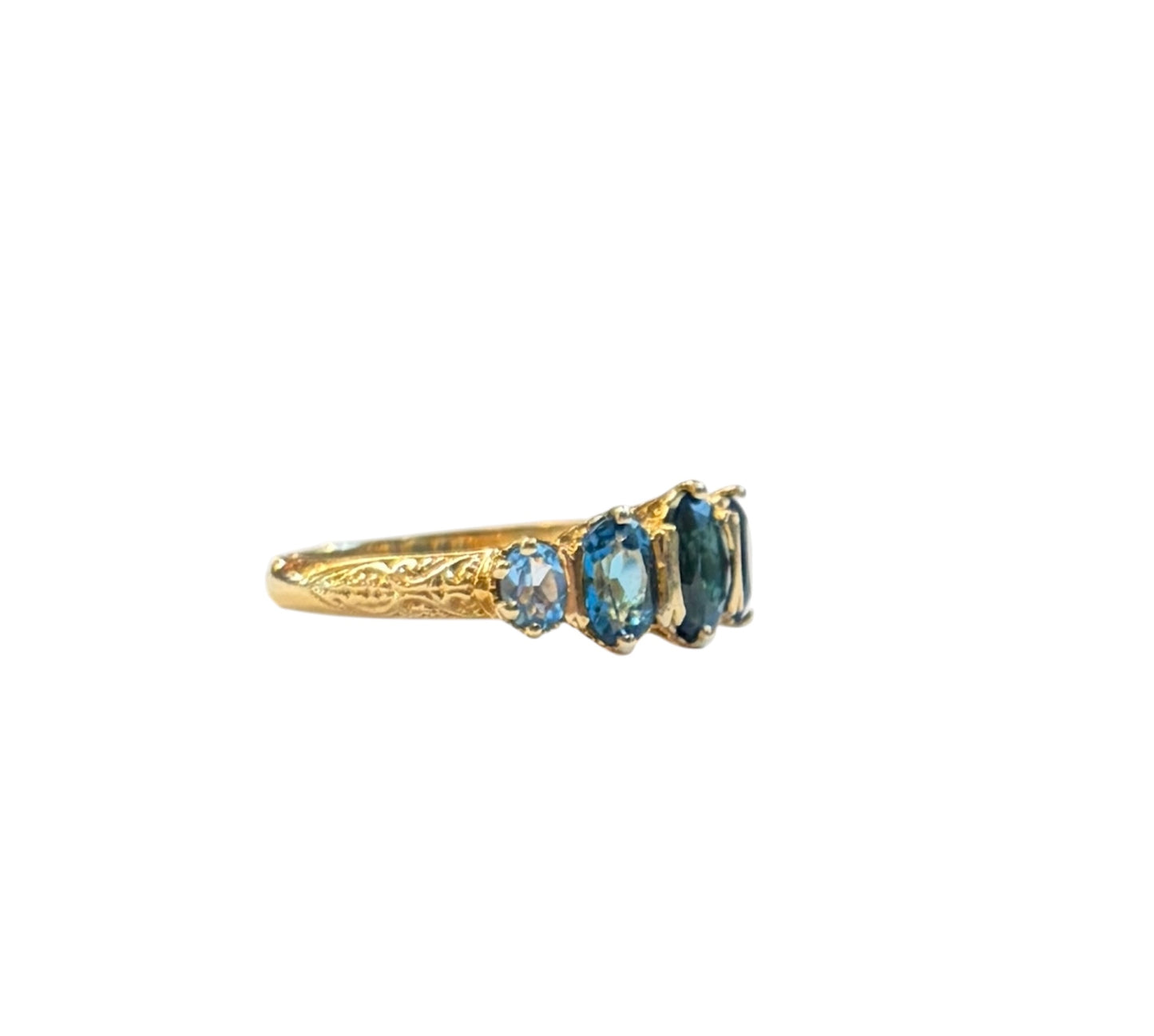 9ct vintage five stone topaz ring, size P maker GA