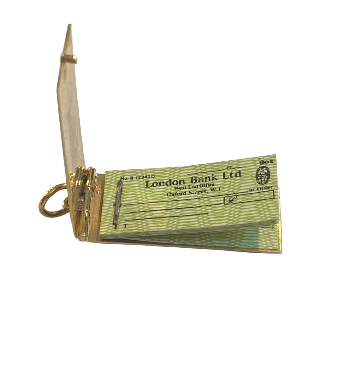 9ct vintage cheque book charm opening circa 1963