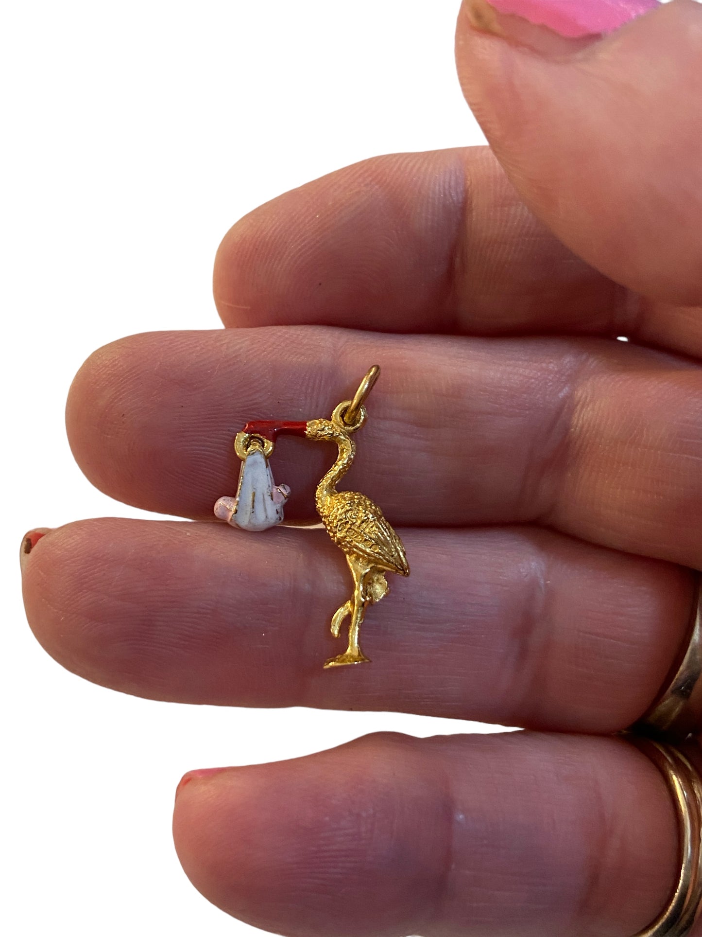 9ct vintage stork and baby charm by Georg jensen  circa 1973