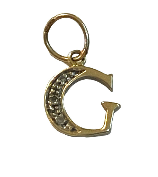 9ct vintage initial 'G' charm- pendant with small diamonds