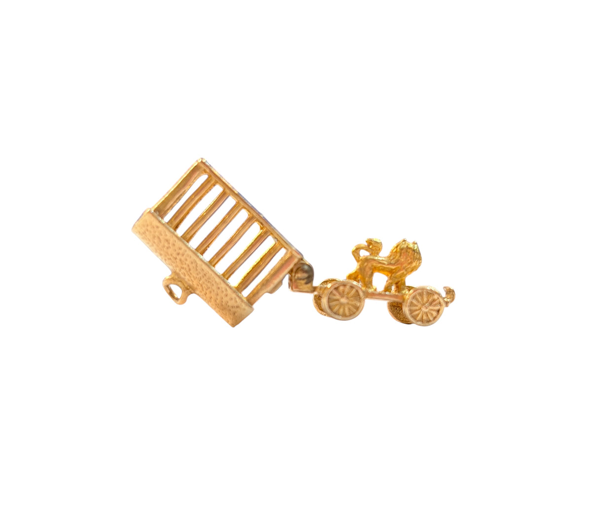 9ct vintage gold circus lion in cage charm, opening circa 1963
