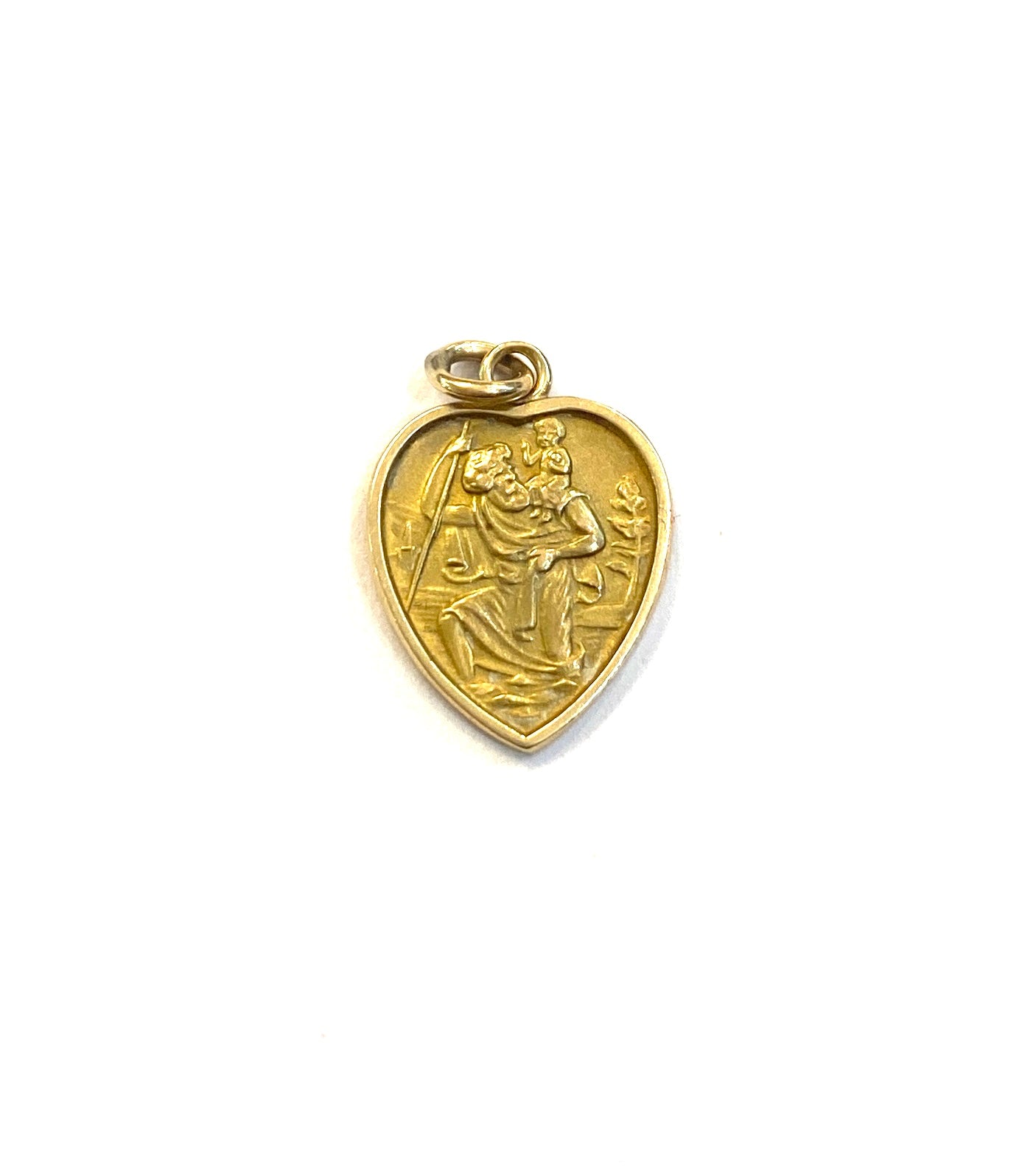 9CT VINTAGE ST CHRISTOPHER CHARM , HEART SHAPE CIRCA 1964 1.5G