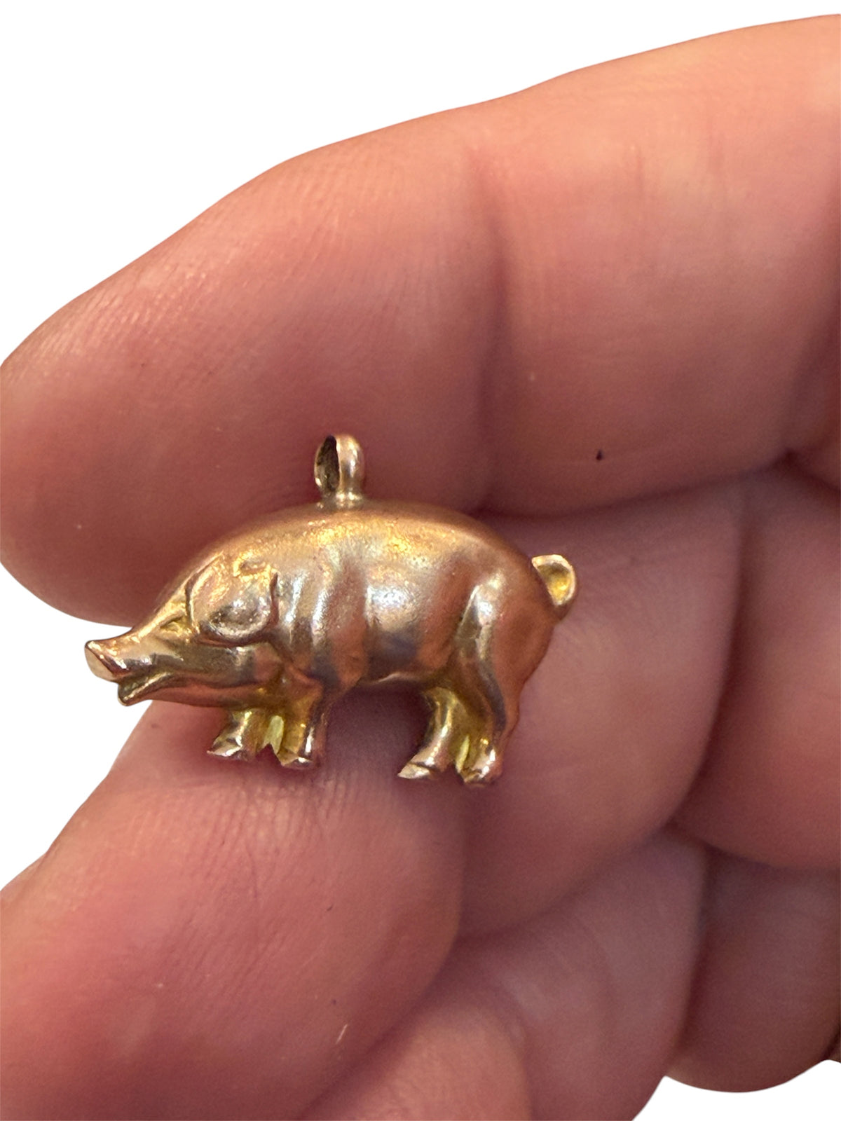 9ct vintage rose gold pig charm, hollow charm, 1.34g