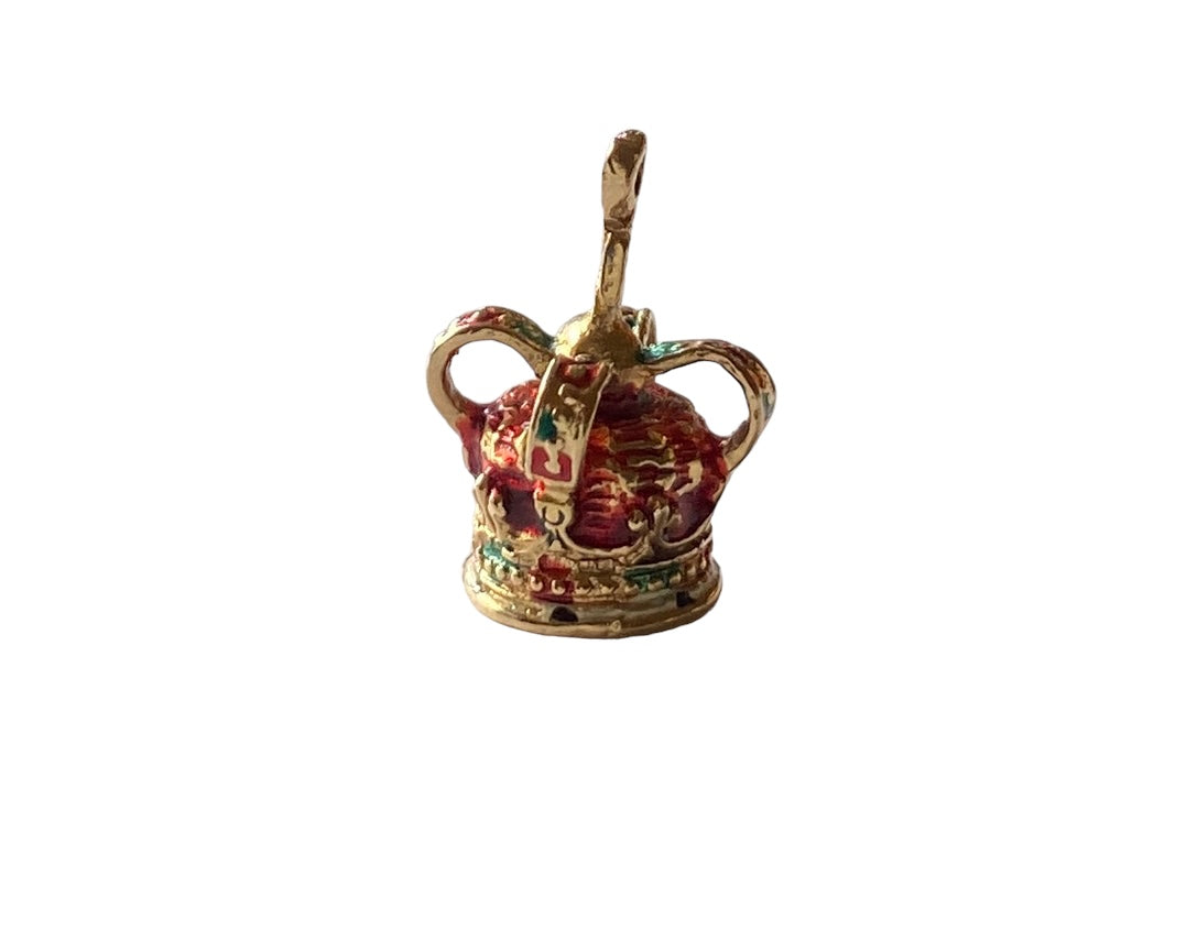 9ct vintage enamel crown charm