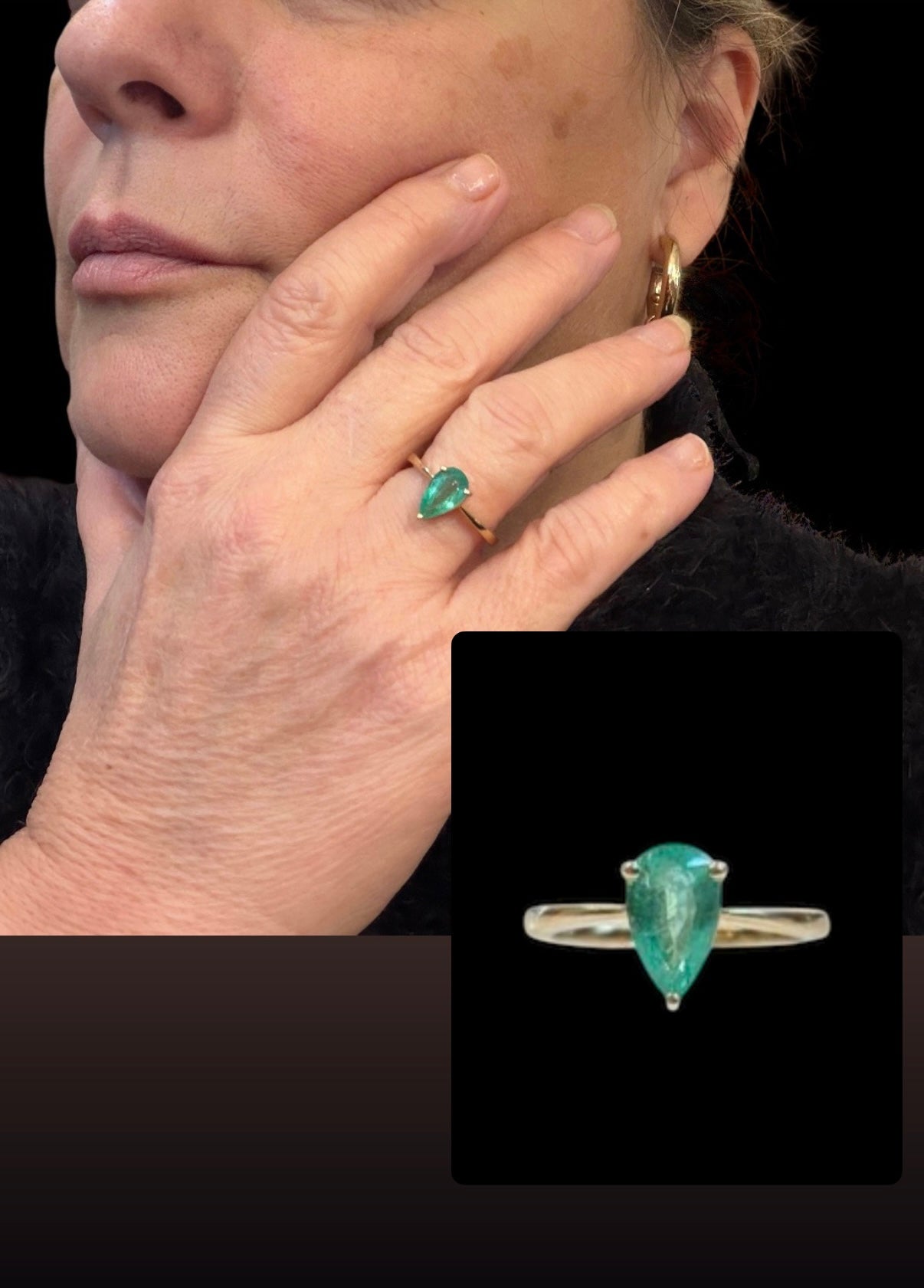 9ct pre owned 1.0ct pear shaped emerald ring size N 1/2