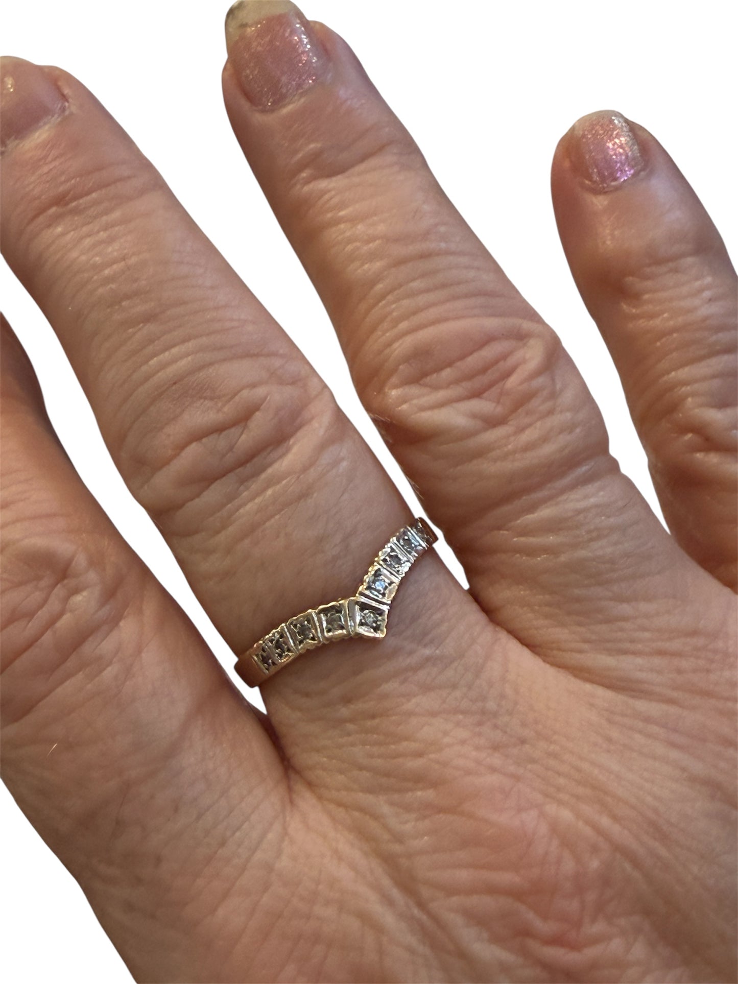 9ct vintage wishbone ring with diamonds ring size T 1/2