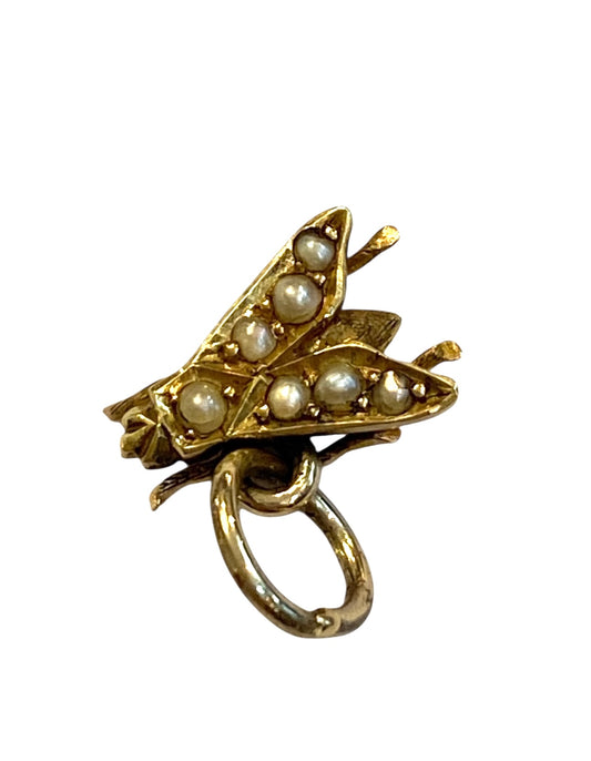 15ct antique fly with seed pearls charm / pendant