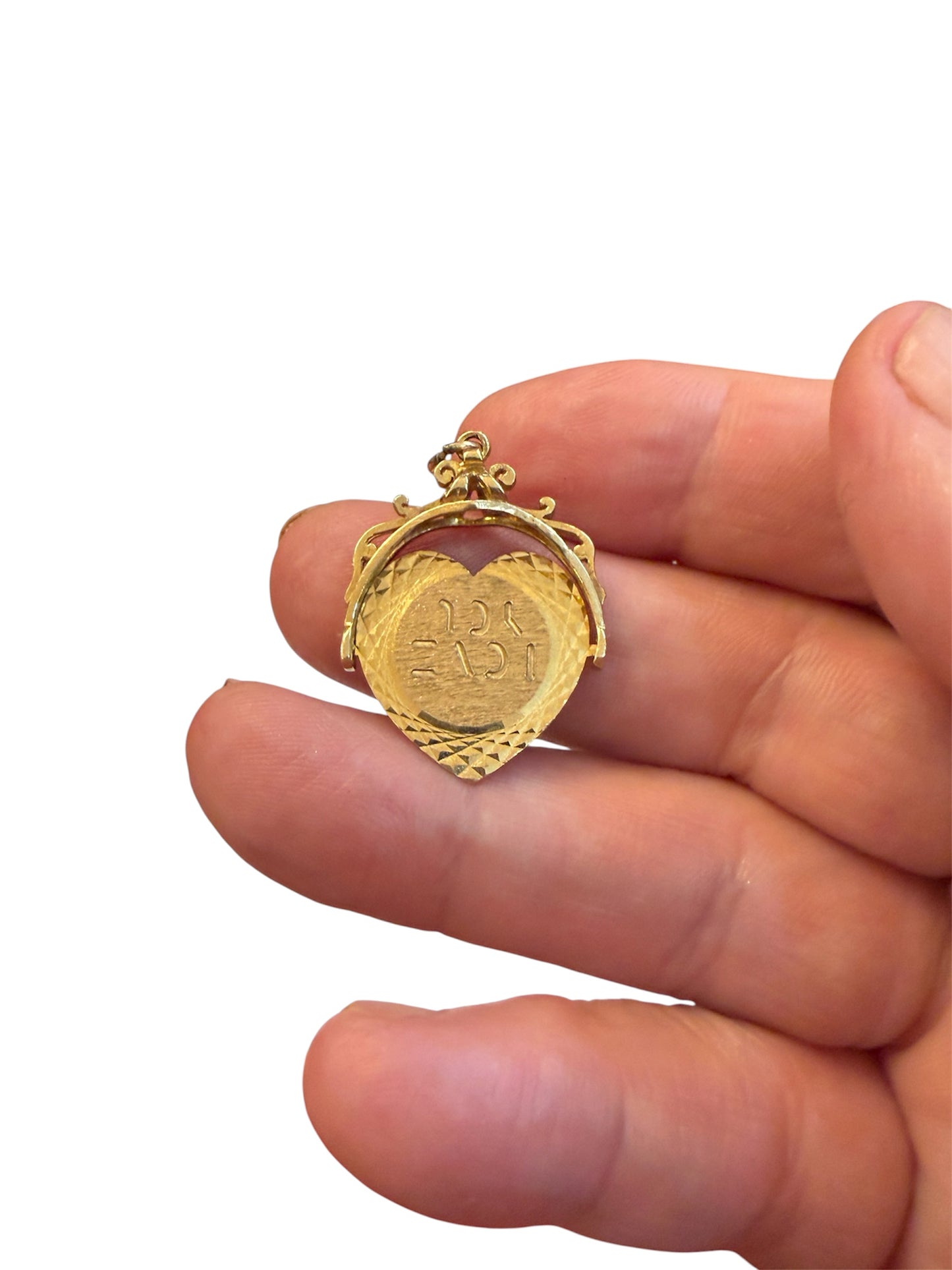 9ct vintage large 'I love you spinner' charm -pendant circa 1978 maker FM 2.7g