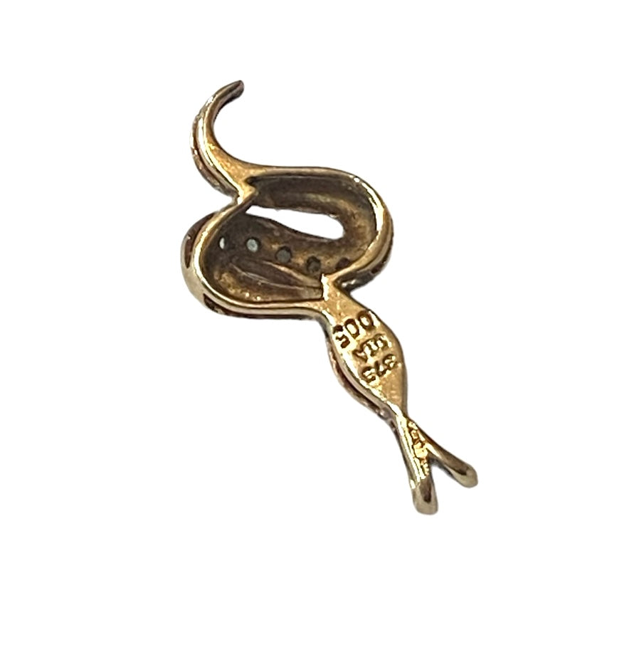 9ct vintage / pre owned snake pendant - charm with diamond body and eyes.