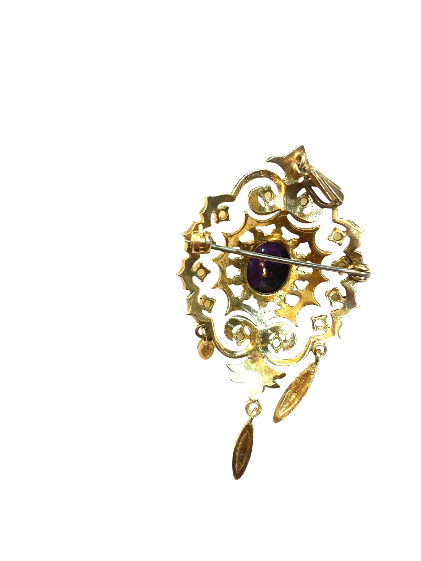 9ct vintage large pendant / brooch with an amethyst