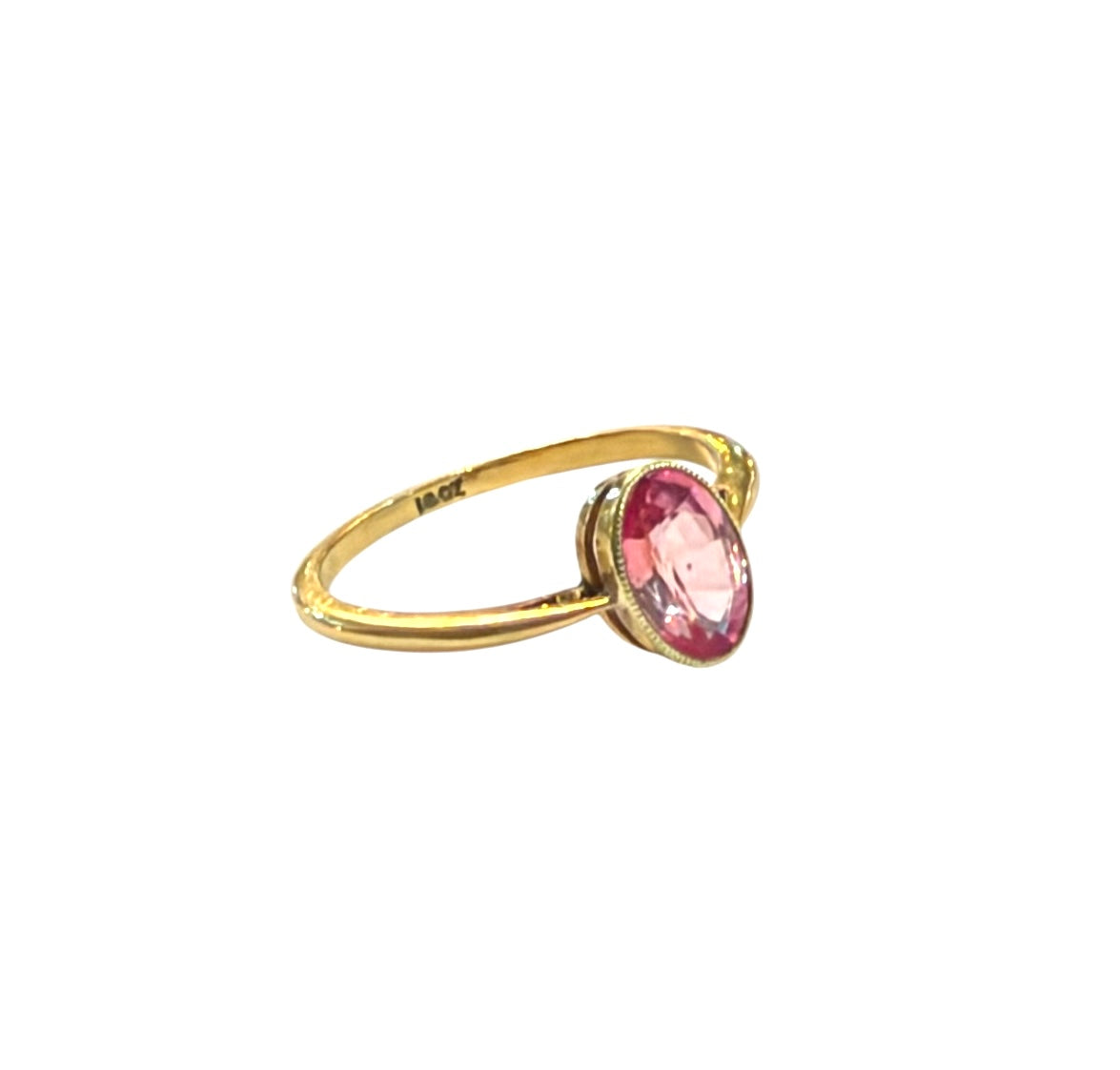 18ct vintage pink sapphire ring, 1ct sapphire, set in yellow gold ring size M1/2