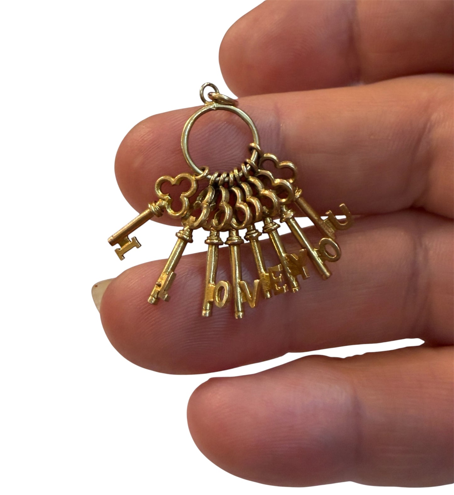 9ct vintage ' i love you keys' charm circa 1972 maker RP 3.41g