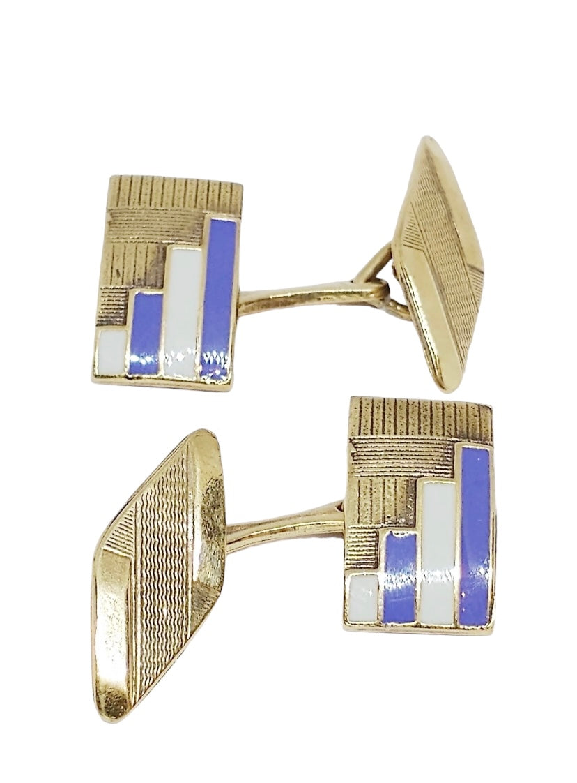 9ct Art Deco cufflinks with enamel detailing
