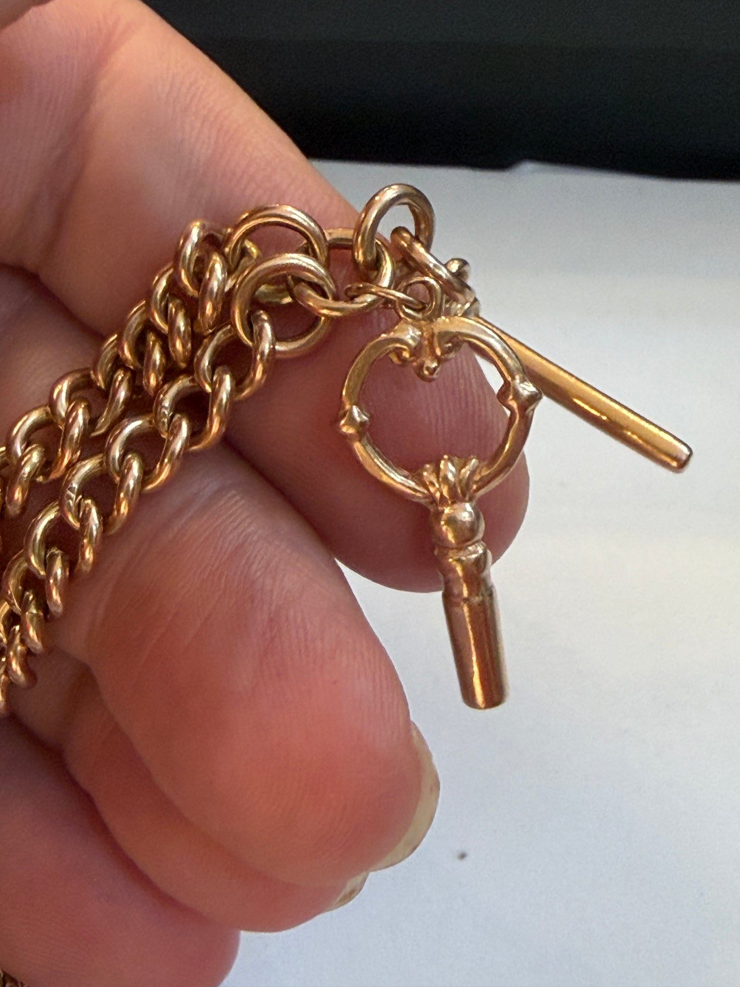 9ct antique rose gold Albert chain. 21 inch long 42.27g