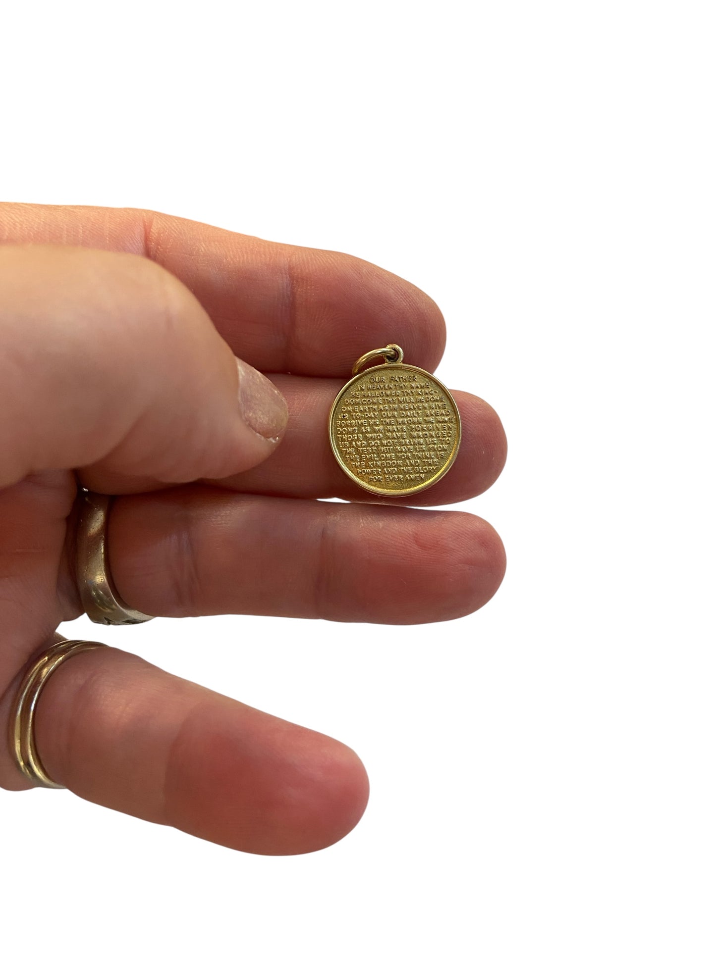 9ct vintage lords prayer charm on a disc circa 1990