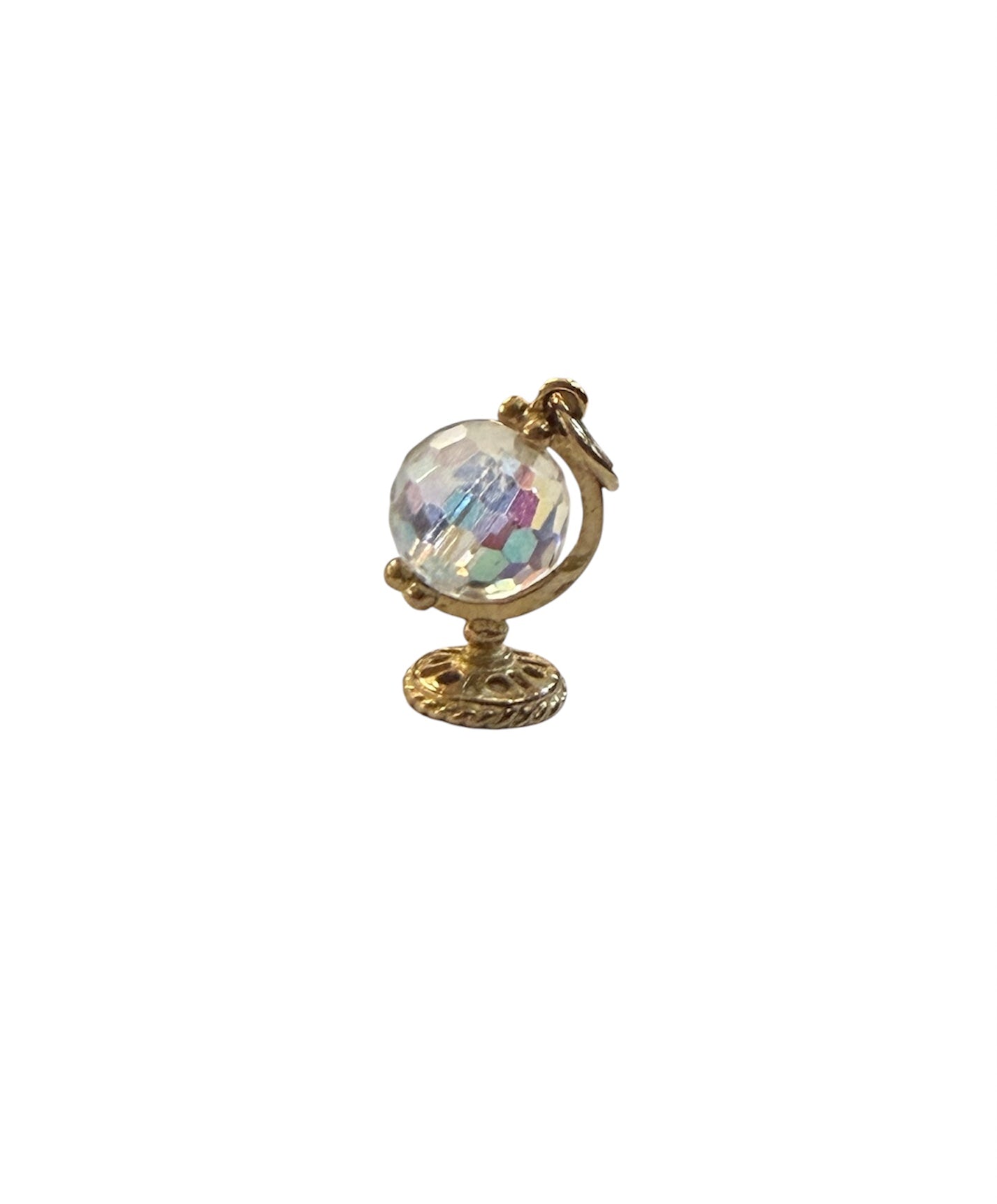 9ct vintage globe charm with crystal, rotating,