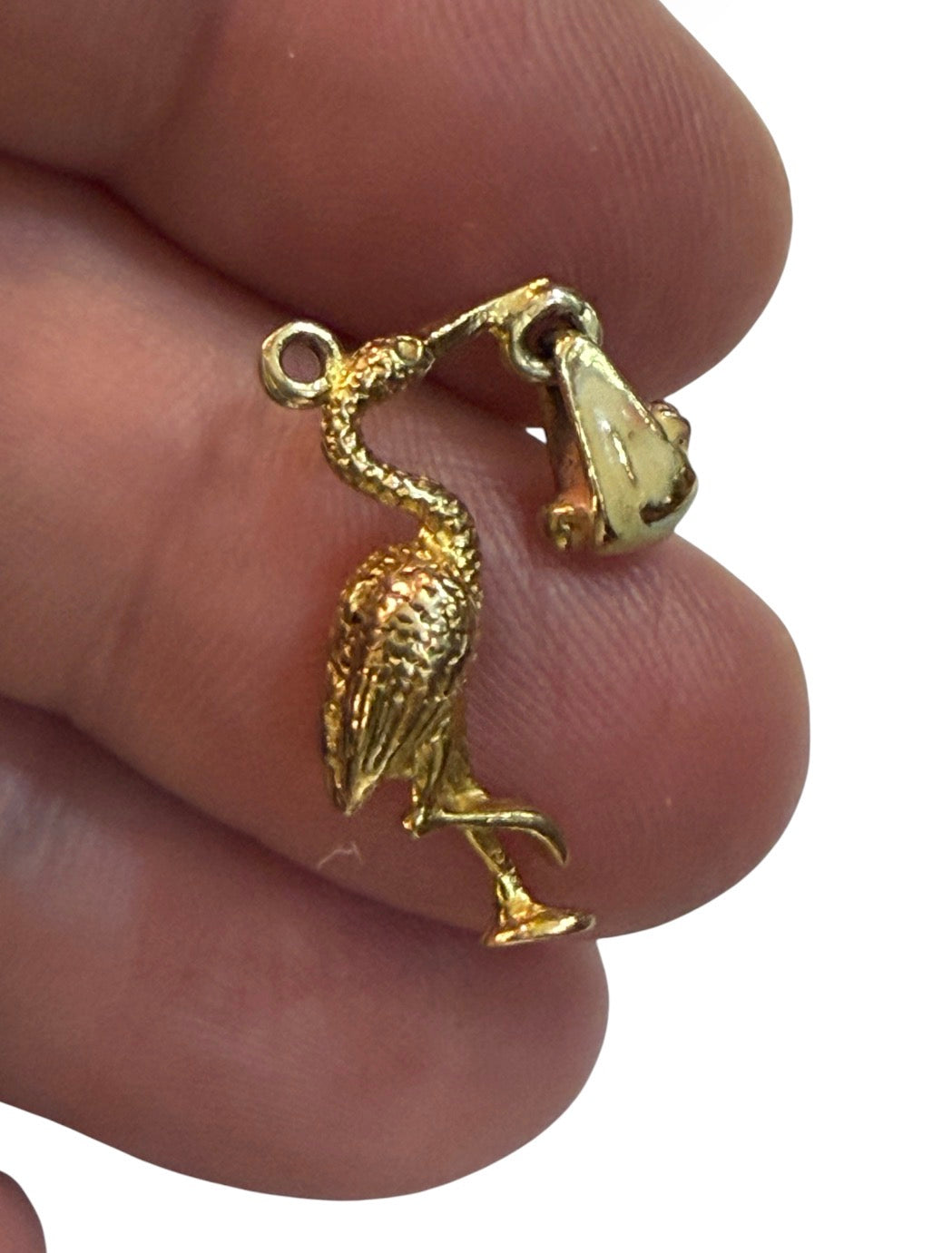 9ct vintage stork and bab y charm circa 1973 2.16g