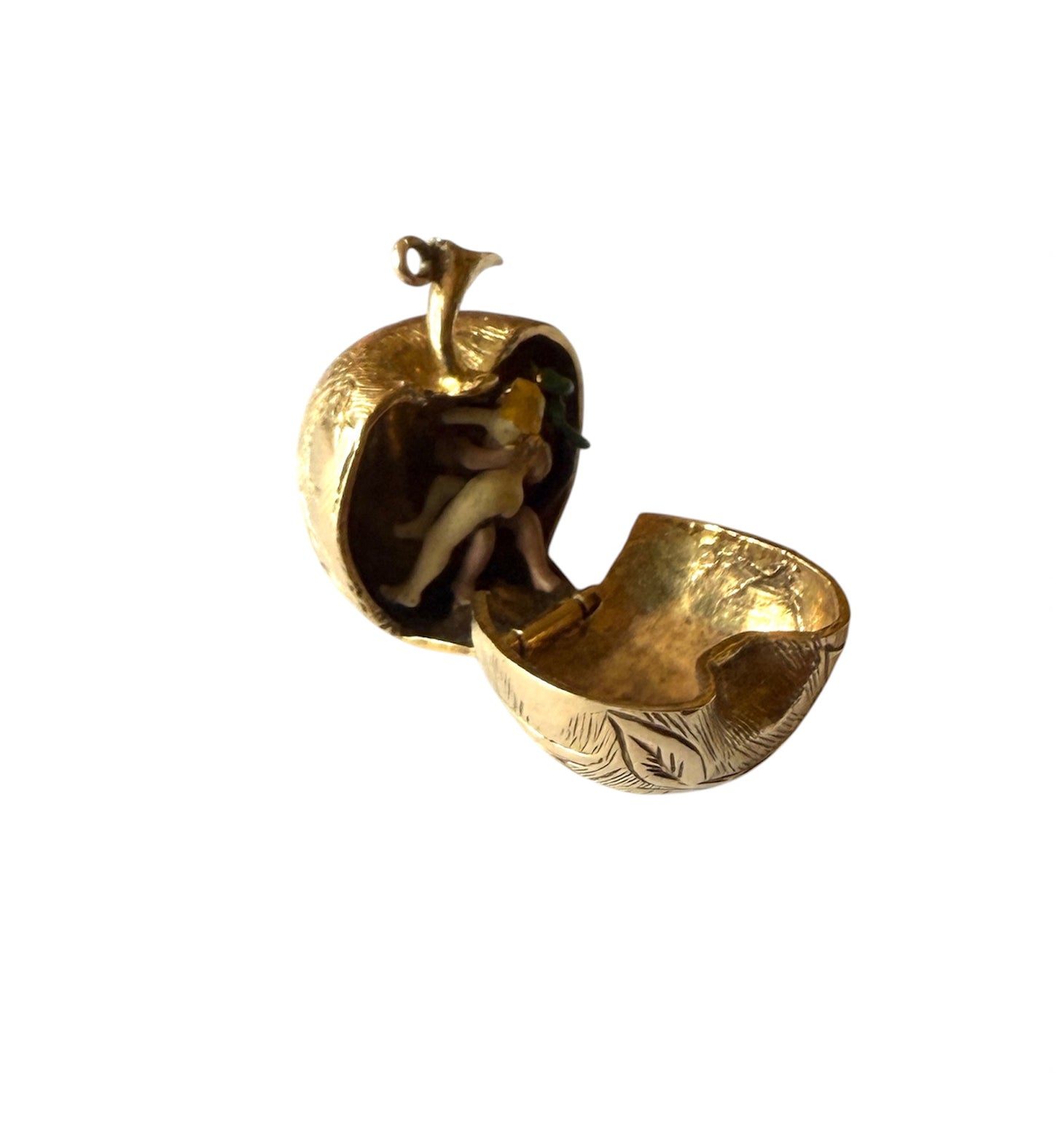 9ct vintage large apple charm / pendant with Adam and Eve circa 1968 7.88g